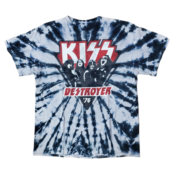 KISS Shirt DESTROYER Album 1976 Tie-Dye Liquid Blue - Picture 1 of 4